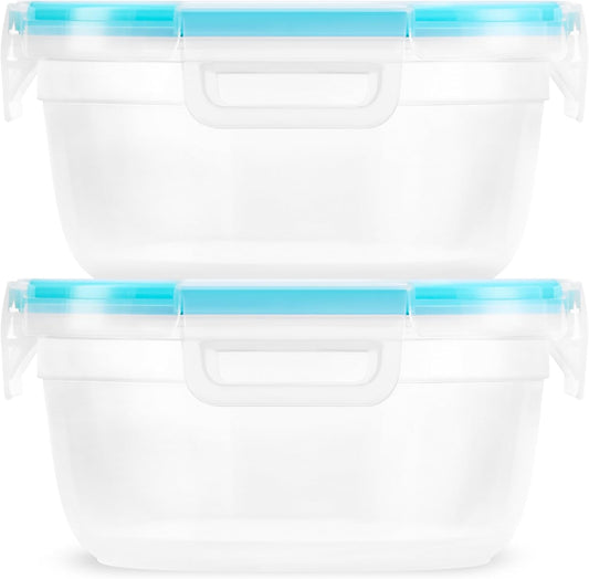 Total Solution Set of 2 Plastic Food Storage Containers, Leakproof and Airtight, round Lids, Non-Toxic BPA Free, Microwave and Freezer Safe
