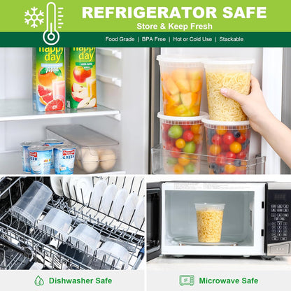 20 Sets 32 Oz Plastic Deli Food Containers with Lids, Airtight Food Storage Containers, Freezer/Dishwasher/Microwave Safe, Soup Containers for Takeout Meal Prep Storage