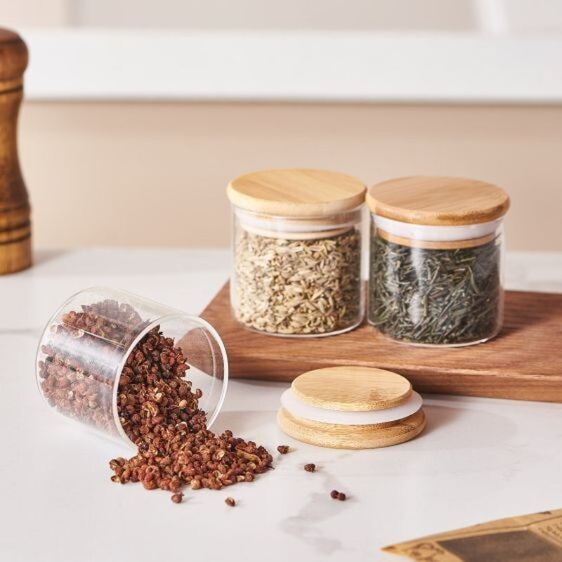 Round Glass Storage Jar with Bamboo Lid – Airtight Food Container - (5 Sizes)