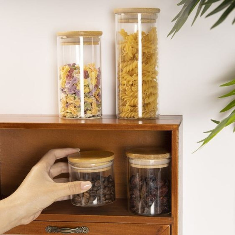 Round Glass Storage Jar with Bamboo Lid – Airtight Food Container - (5 Sizes)