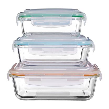 3Pcs Freska Borosilicate Glass Lunch Boxes Food Container Airtight Plastic Lid