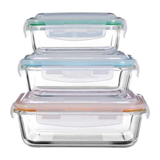 3Pcs Freska Borosilicate Glass Lunch Boxes Food Container Airtight Plastic Lid