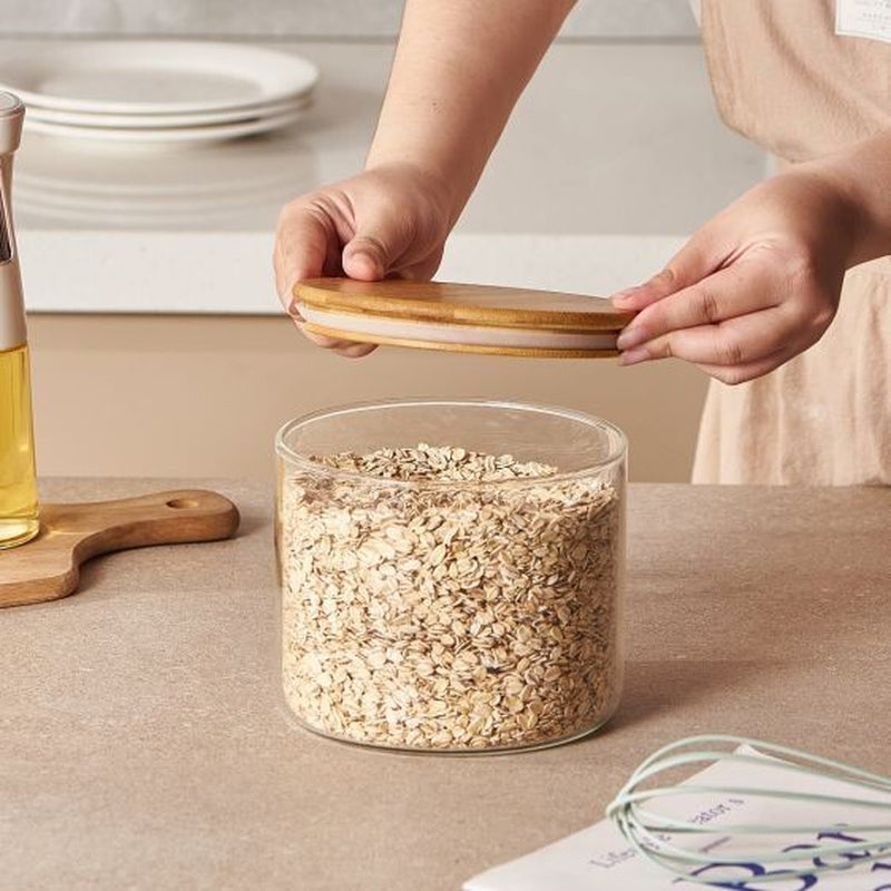 Round Glass Storage Jar with Bamboo Lid – Airtight Food Container - (5 Sizes)