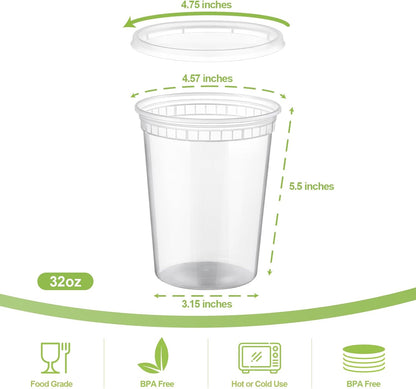 20 Sets 32 Oz Plastic Deli Food Containers with Lids, Airtight Food Storage Containers, Freezer/Dishwasher/Microwave Safe, Soup Containers for Takeout Meal Prep Storage