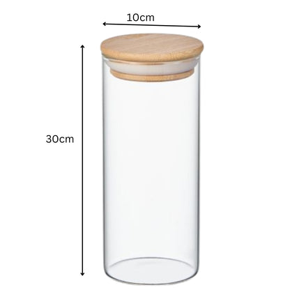 Round Glass Storage Jar with Bamboo Lid – Airtight Food Container - (5 Sizes)