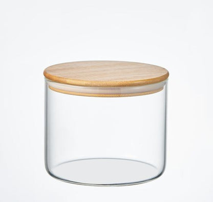 Round Glass Storage Jar with Bamboo Lid – Airtight Food Container - (5 Sizes)