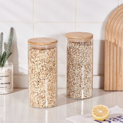 Round Glass Storage Jar with Bamboo Lid – Airtight Food Container - (5 Sizes)